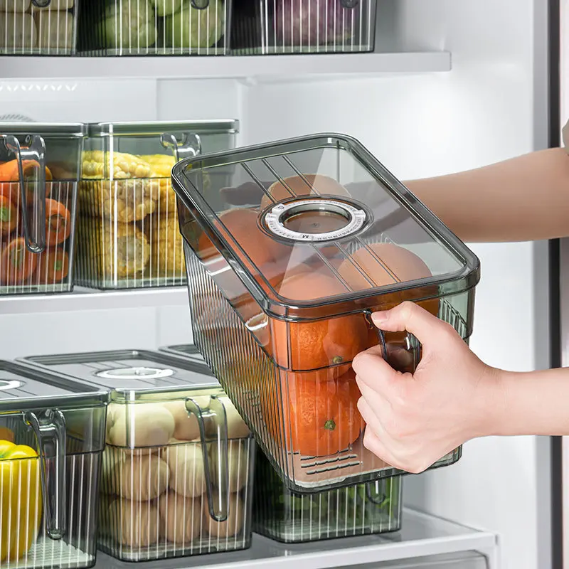 Refrigerator Storage Box Kitchen Transparent with Lid Rectangular