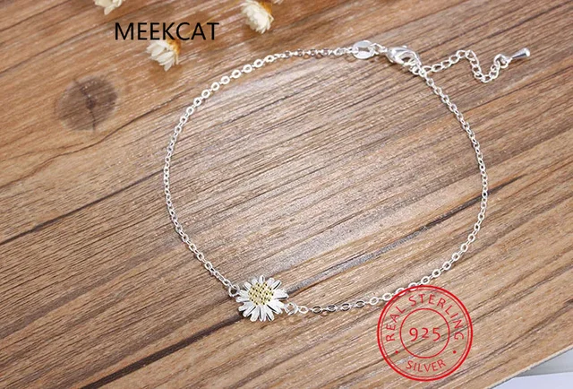 Real 925 Sterling Silver Fashion Sweet Daisy Flower Anklets For Women Wedding Party Birthday Present Jewelry DA2336