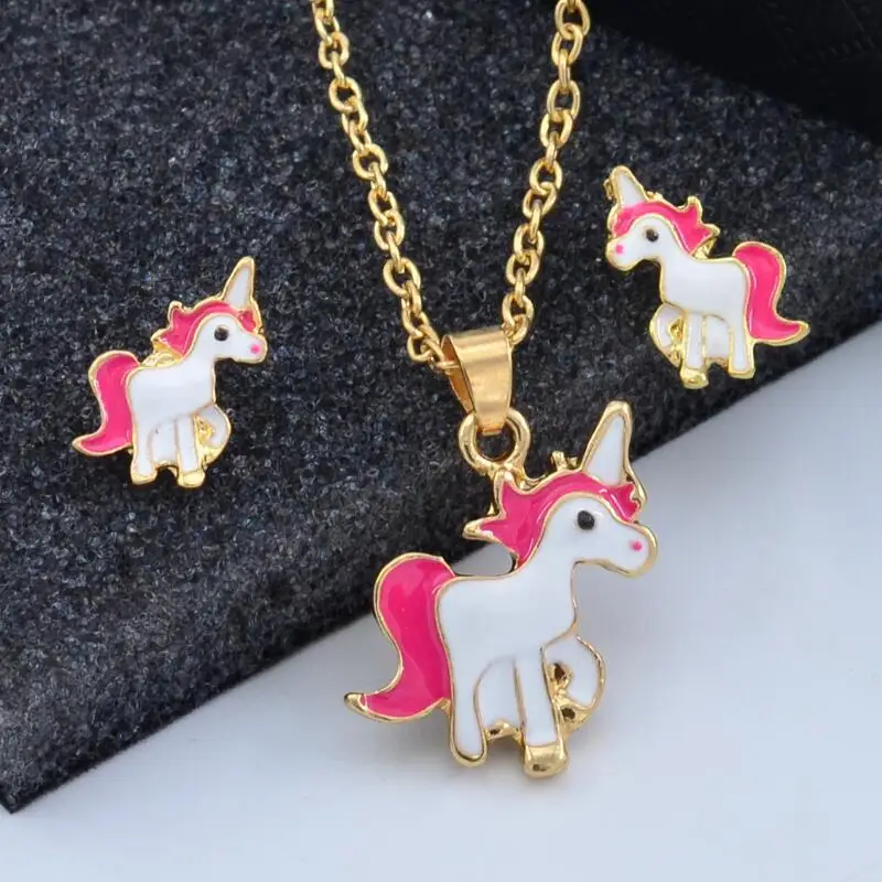 6 Paires De Boucles D'oreilles Princesse + Bracelet Collier Pour Fille - Bijoux Enfant Mignons Poney Dessin Animé
