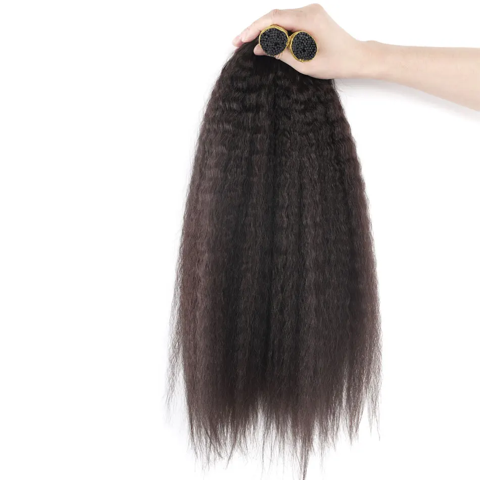 Hair Extensions Kinky Straight I Tip Hair Extensions Remy Mongolian Hair For Women Brown Blonde Natural Black ITip Microlinks For Salon