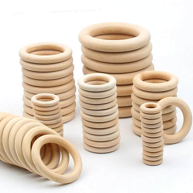 30 Pcs Wooden Rings, Macrame Wooden Rings, Natural Unfinished Solid Wood Rings for DIY Craft Pendant Connectors Jewelry Making (55 mm)