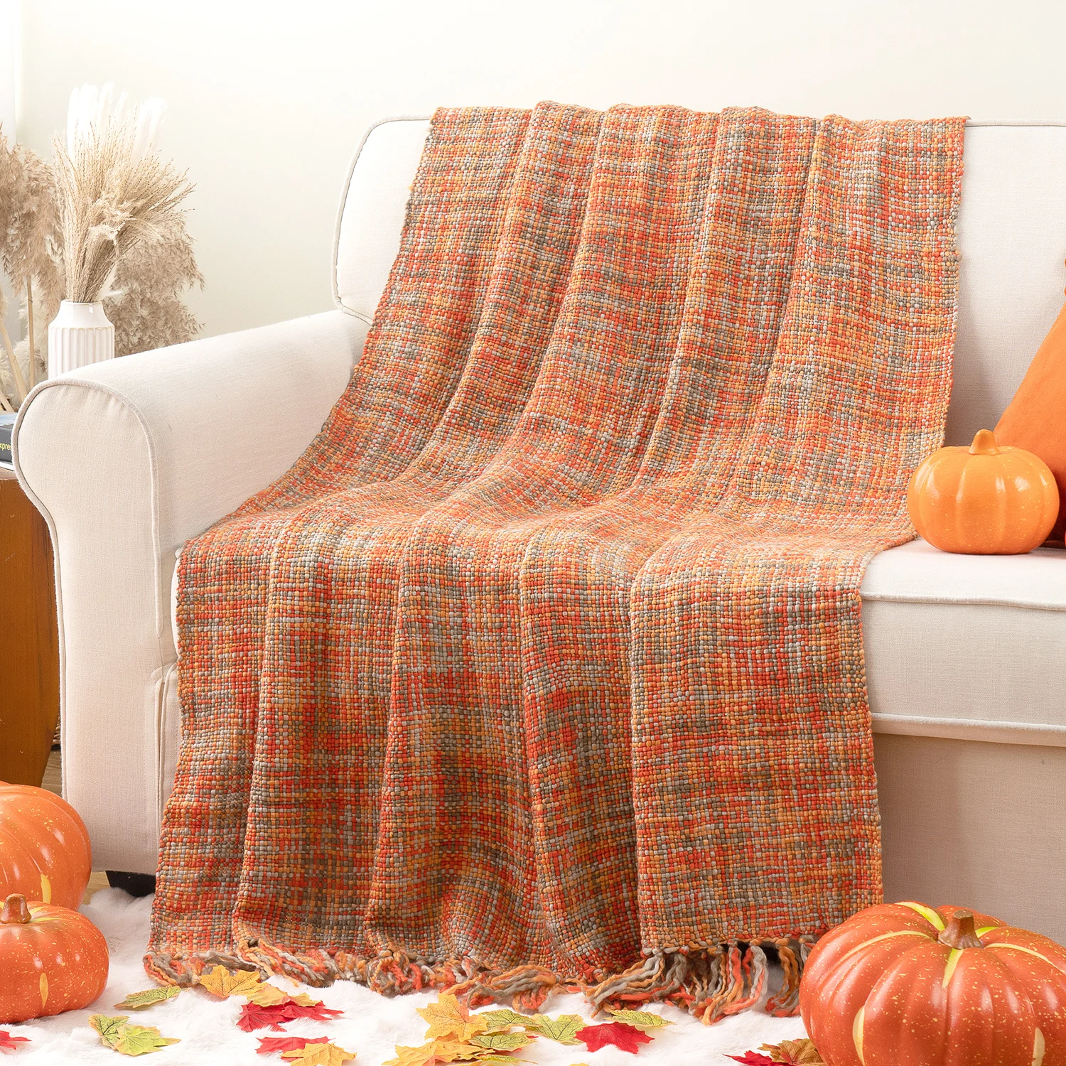 Battilo Boho Orange Throw Blanket Battilo Orange Boho Throw