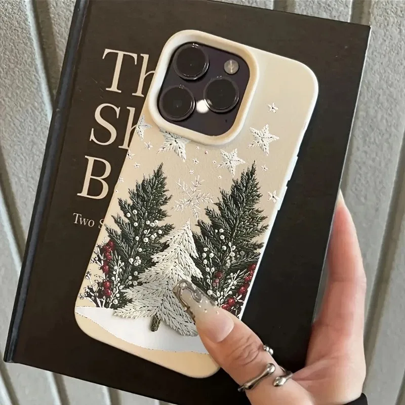 Festive Christmas Tree Lychee Texture Soft Phone Case Cover