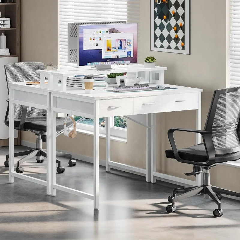 Small Computer Desk with Drawers, Office Desk with Monitor Stand for Small Spaces, Home Office desk 4