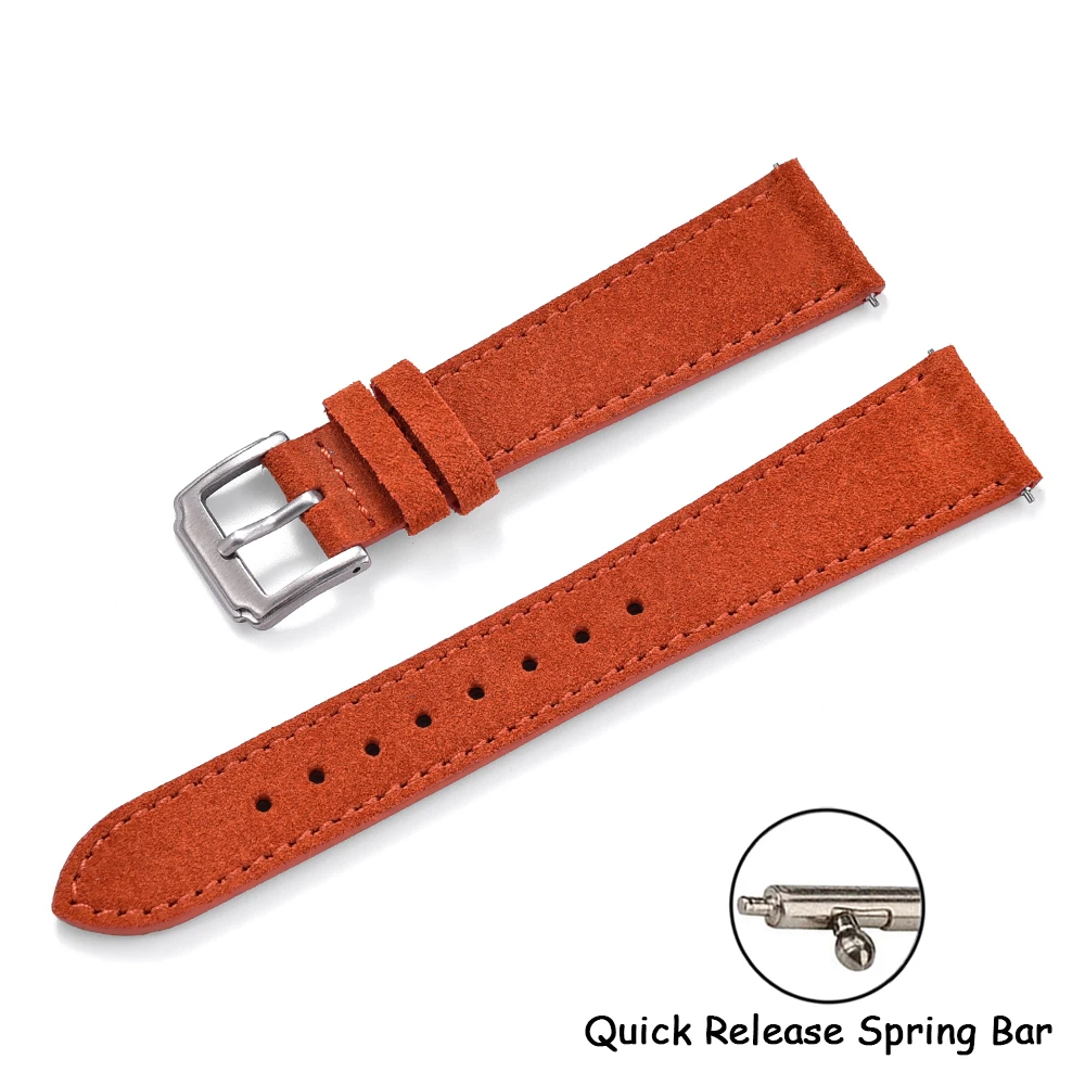 Vintage Suede Leather Quick Release Watch Strap - Handmade Wrist Band, Multiple Sizes