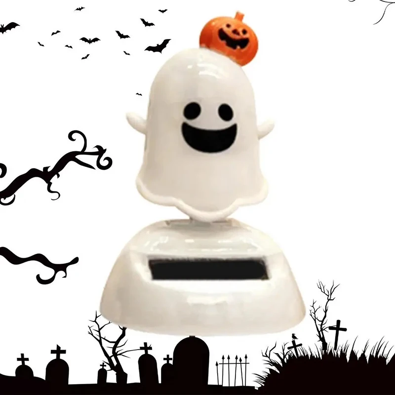 Funny Creative Solar Power Car Cartoon Swinging Head Doll Solar Bobble Head Halloween Dancing Ghost Bobble Kid Toy Gifts