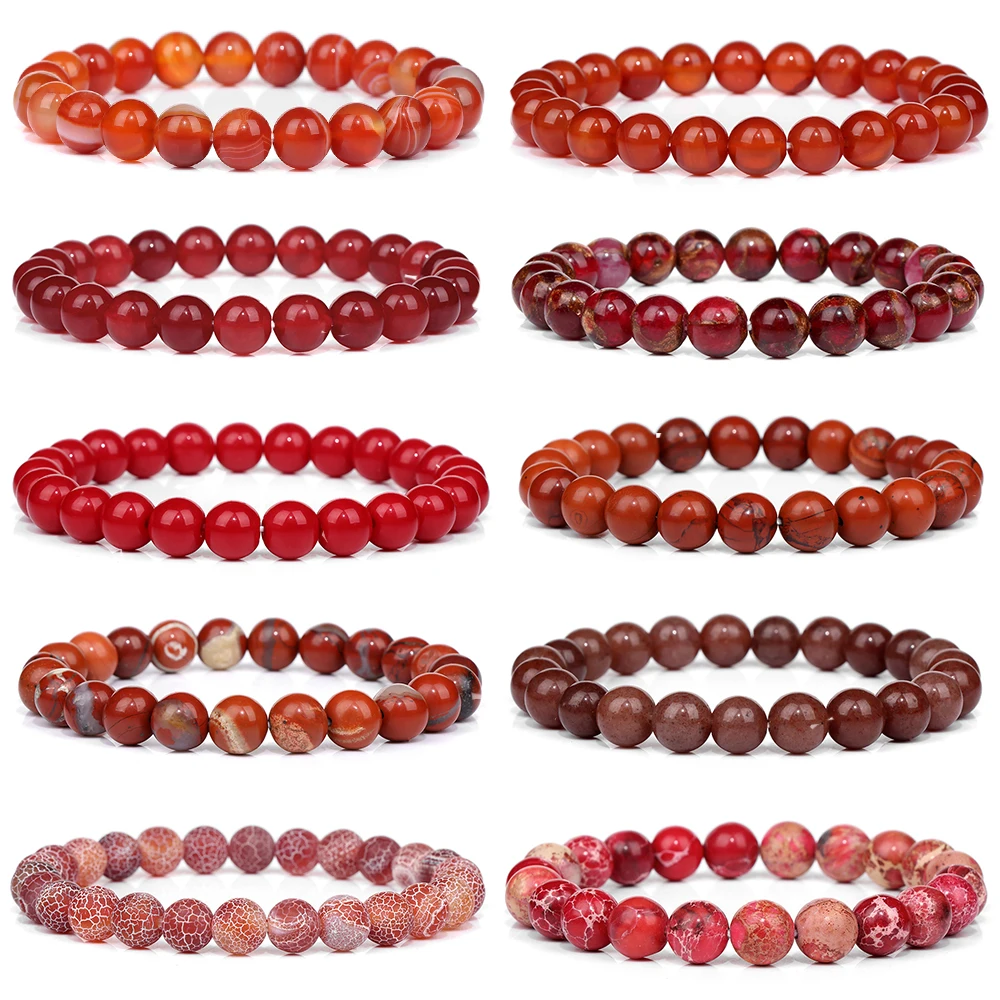 Red Natural Stone Bracelets 8mm Beaded Bracelets Agates Turquois Tiger Eye Bangle Yoga Meditation Jewelry Gifts For Women Men