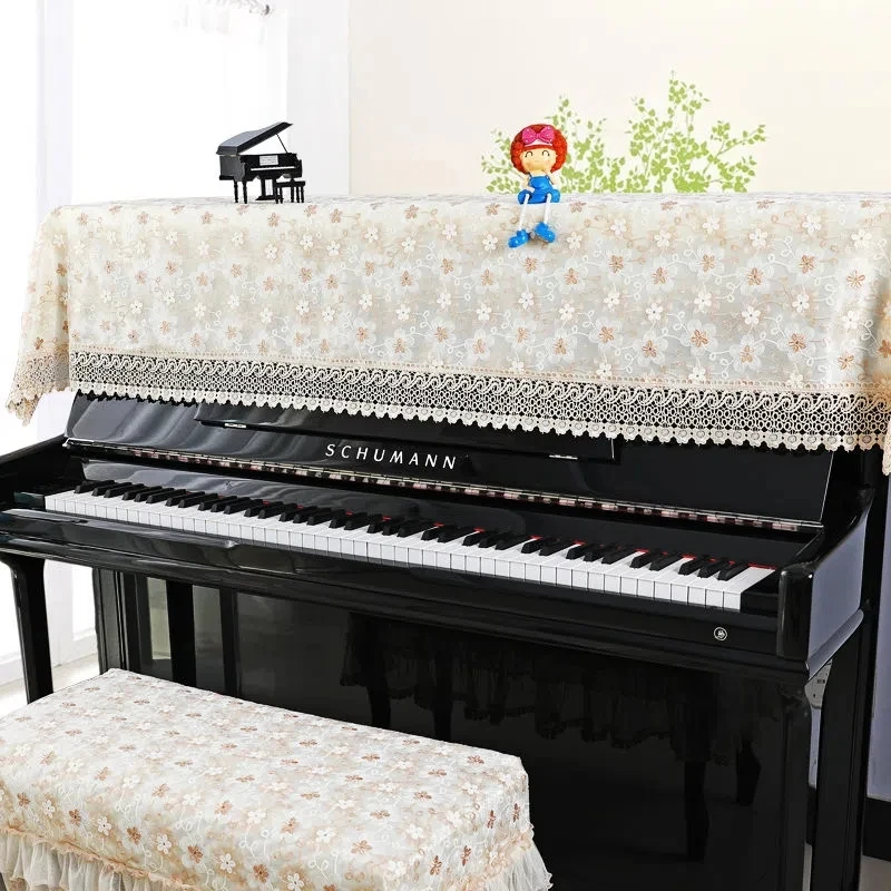 pastoral style lace organza piano cover cloth half cover decorative floral bench