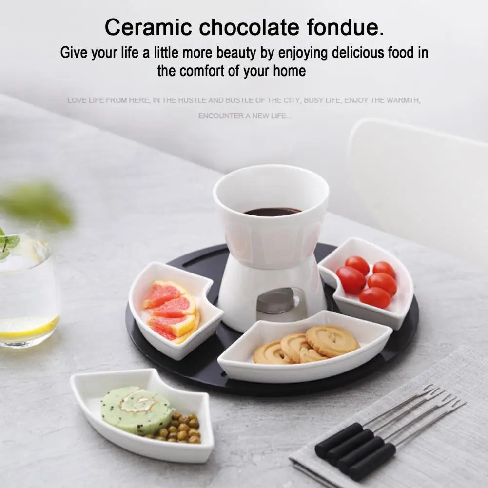 Heat Resistant Ceramic Fondue Pot Elegant Ceramic Fondue Butter Warmer Set for Chocolate Cheese Caramel for Even Dipping