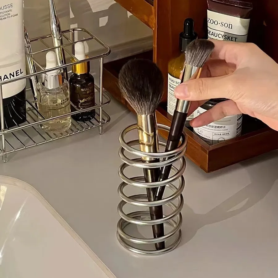 Stainless Steel Spiral Desk Organizer Multifunctional Hollow Pen Holder Bathroom Toothbrush Rack Home Countertop Accessory