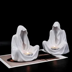 Halloween Ghost Sculpture Japanese Style Harajuku Candle Holder Ghost Statue Resin Candlestick Creative Ornament подсвечники для