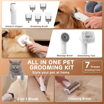 Dog Grooming Vacuum Kit, 7 Pet Grooming Tools, for Shedding Grooming at Home with Low Noise Electric Clipper and Brush 3