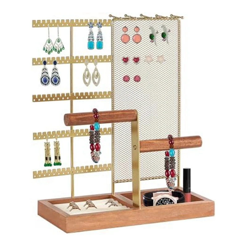 

Removable Jewelry Storage Box Holder,7-Layer Necklace Holder With 80 Holes And Wooden Handle For Bracelets Watches Rings