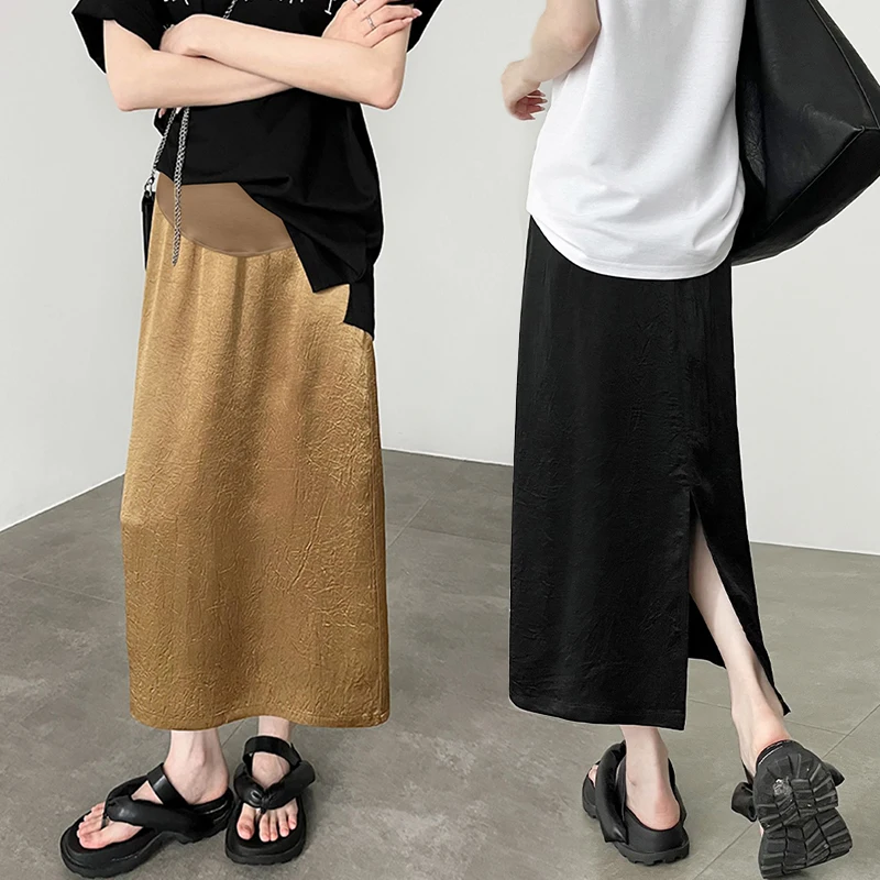 Spring Autumn Maternity Dobby Belly Skirts Back Split High Waist Pregnant Woman Belly Skirts Elegant Pregnancy Party Skirt 88cm