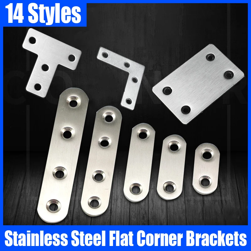 

1-10PCS Stainless Steel Flat Corner Brackets 90 Degree Angle Bracket Corner Brace Joint Bracket Fastener For Fixing Furniture