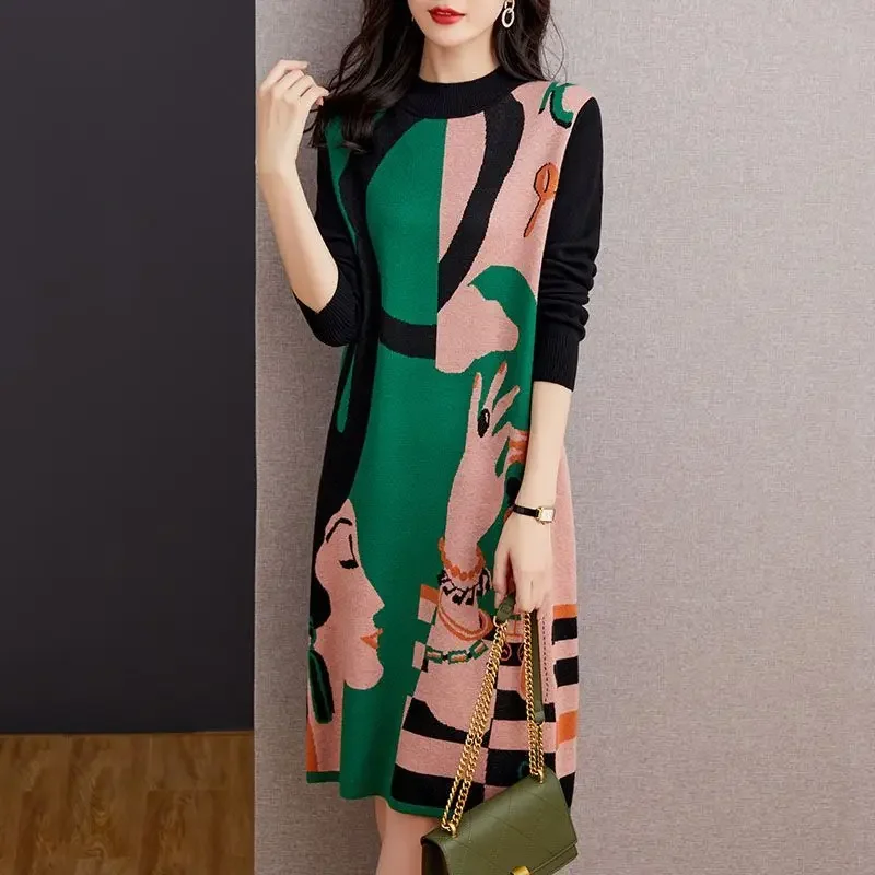 

woman oversize autumn winter fashion dress knitting 2024 new fashion half neck high dress thin Korean feminine sweater L122