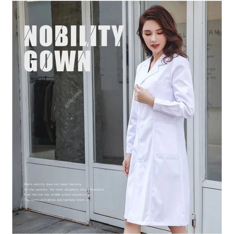 

White Coat Female Long-sleeved Doctor's Uniform Male Short-sleeved Doctor Lab Coat Laboratory College Chemistry Nurse Overalls