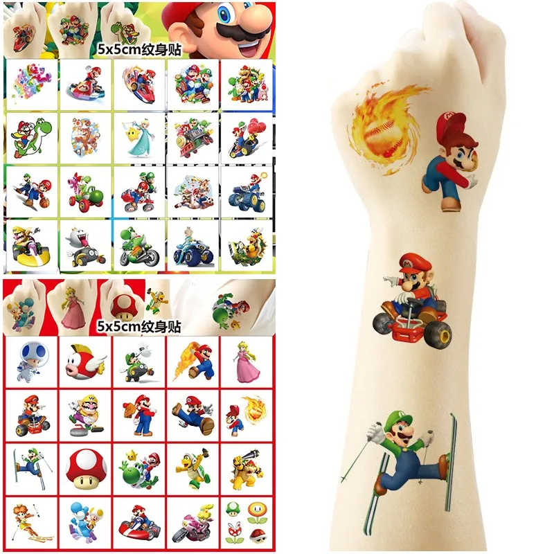 thumbnail image 2 of 20 pegatinas de tatuajes temporales de dibujos animados de Super Mario, tatuajes navideños de Mario para niños, tatuajes impermeables para niños, regalo de cumpleaños divertido, 2 of 5