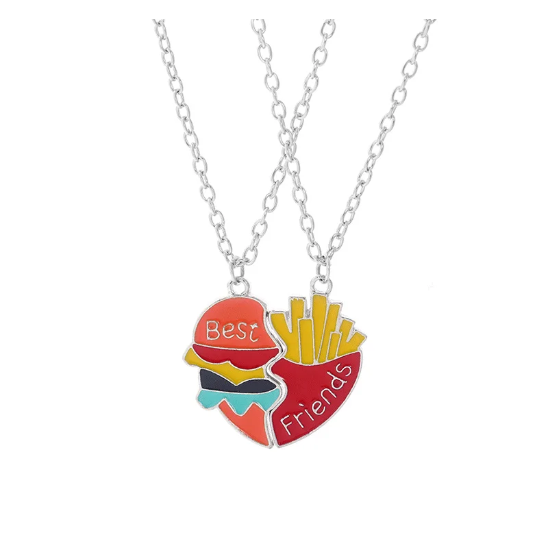 2 Stück Hamburger Pommes Beste Freundin Anhänger Halskette Einstellbare Miniatur Simulation Herzförmige Männer Frauen Paar Choke Schmuck – Detail 8