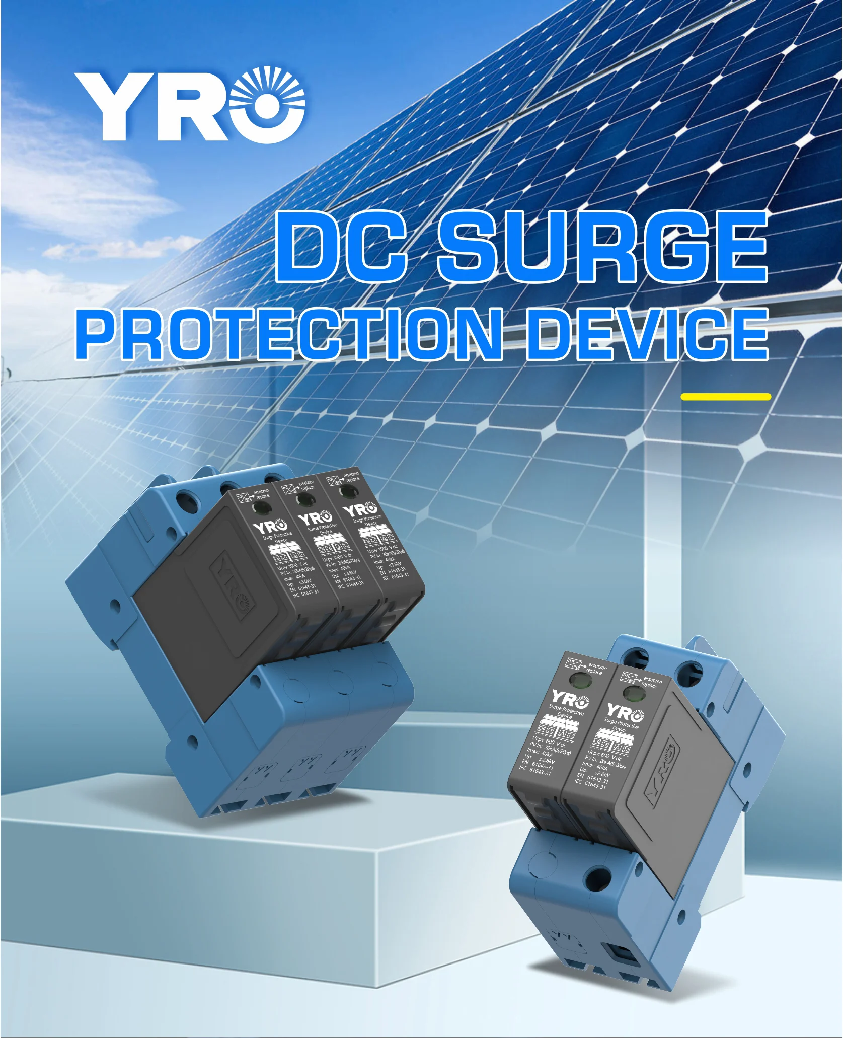 DC SPD 2P 600V 3P 1000V 1500V House Surge Protector Protective 20KA~40KA T2 Type