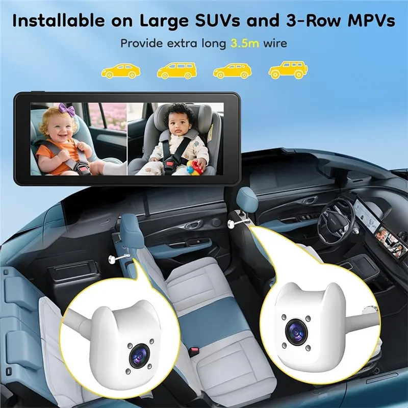 Monitor per Sedile Posteriore Auto con Display AHD HD da 6,86 Pollici, Visione Notturna, Monitor di Sicurezza per Bambini sul Sedile Posteriore - immagine 4