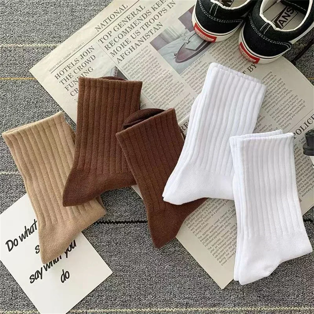 5 Pairs Women's Mid Tube Japanese Fashion Striped Socks - Polyester Cotton Blend