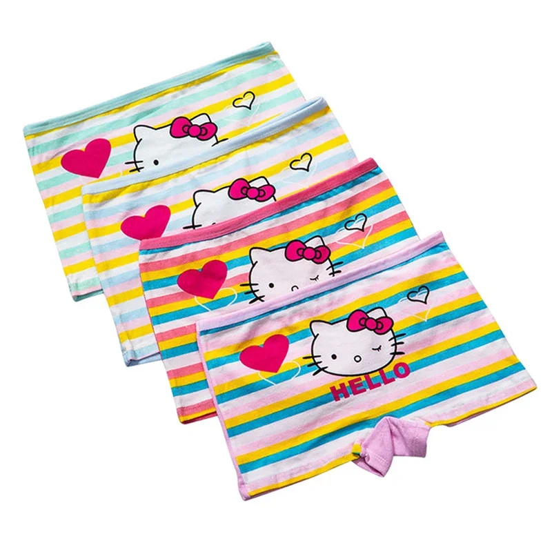 thumbnail image 1 of 4 unids/lote de bragas de Hello Kitty para niñas, ropa interior suave de algodón de 100% con bonitos dibujos para niñas, calzoncillos Boxer transpirables para niños, 1 of 5