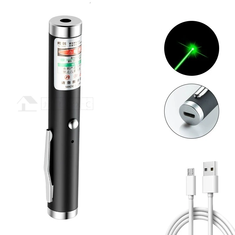 Portable USB Green Laser-Pointer 2 In 1 Detachable Lamp Holder Mini Laser Pen Vi
