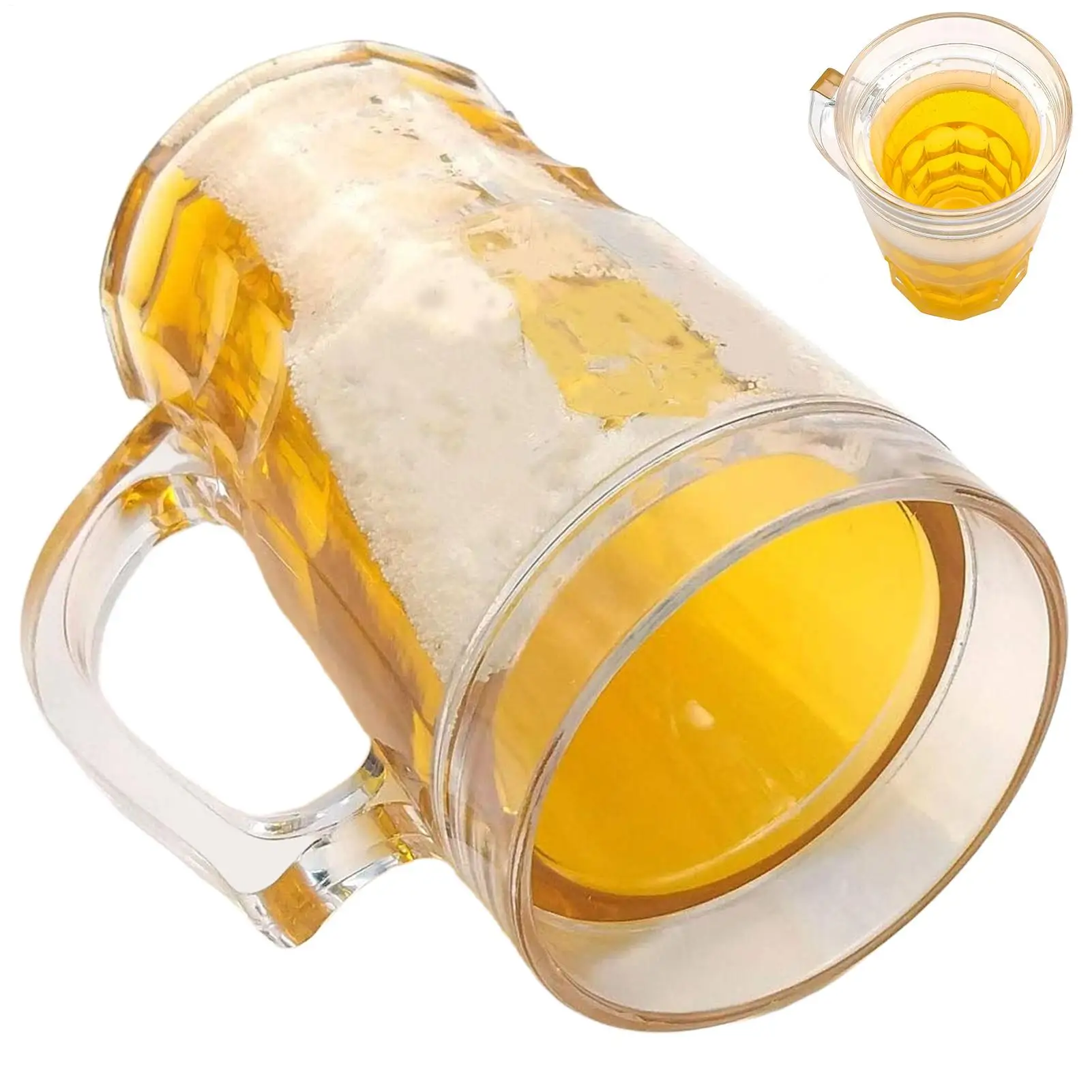 15 Ounces Creative Double Beer cup Mezzanine Summer Fake Thickened Cup With Handgrip Transparent Beer Mugs Trick Props