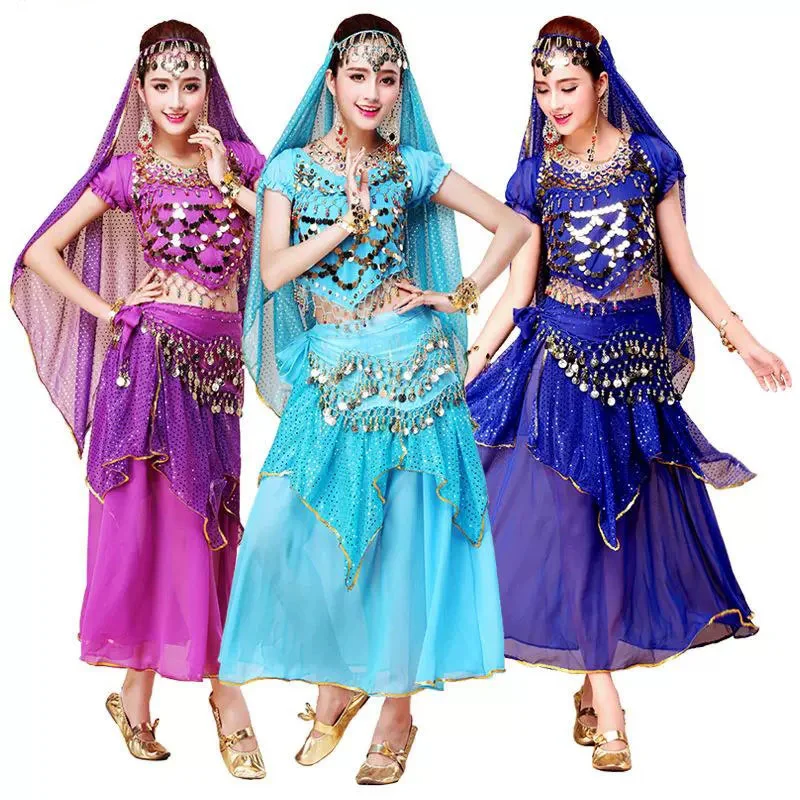 4PCS Sequin Belly Dance Costumes Bollywood Stage Costume Women Indian Dance Set Performance Dance Wear
