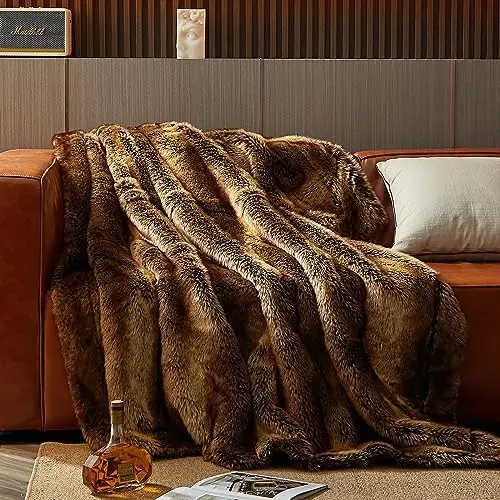 

Faux Fur - Super Thick Warm Soft Faux Fur Long Fluff Fuzzy Throw for Bed, Sofa, Home Decor, Plush Velvet Back, 60" x 80&#