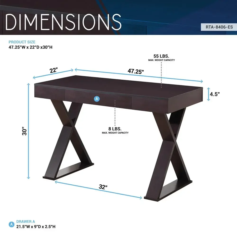 Home Office Desk with Large Drawer Espresso X-Shaped Legs Writing 1 Pack 30" Height 4
