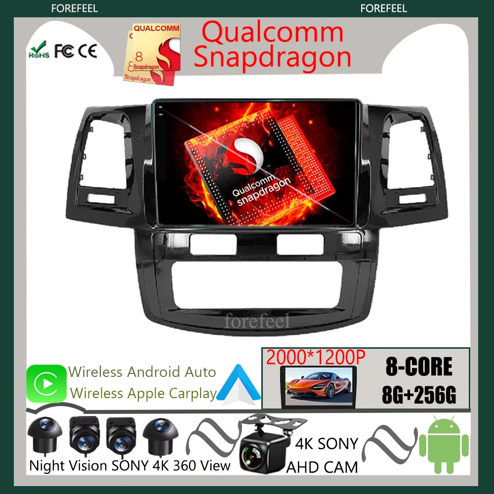 

Qualcomm Android 12 For Toyota Fortuner 1 AN50 AN60 HILUX Revo Vigo 2008-2014 Multimedia Player Navigation Stereo Screen Radio
