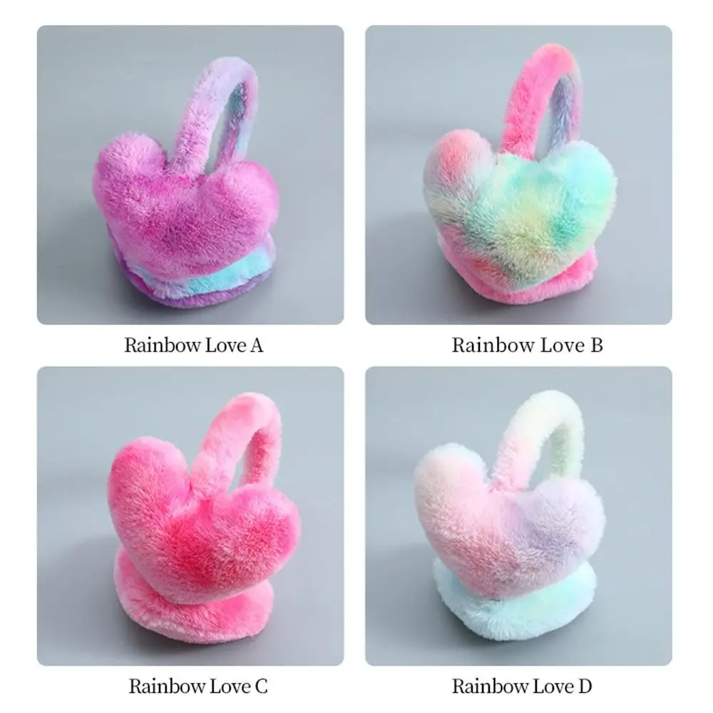 Plush Rainbow Heart Shaped Earmuffs for Women Winter