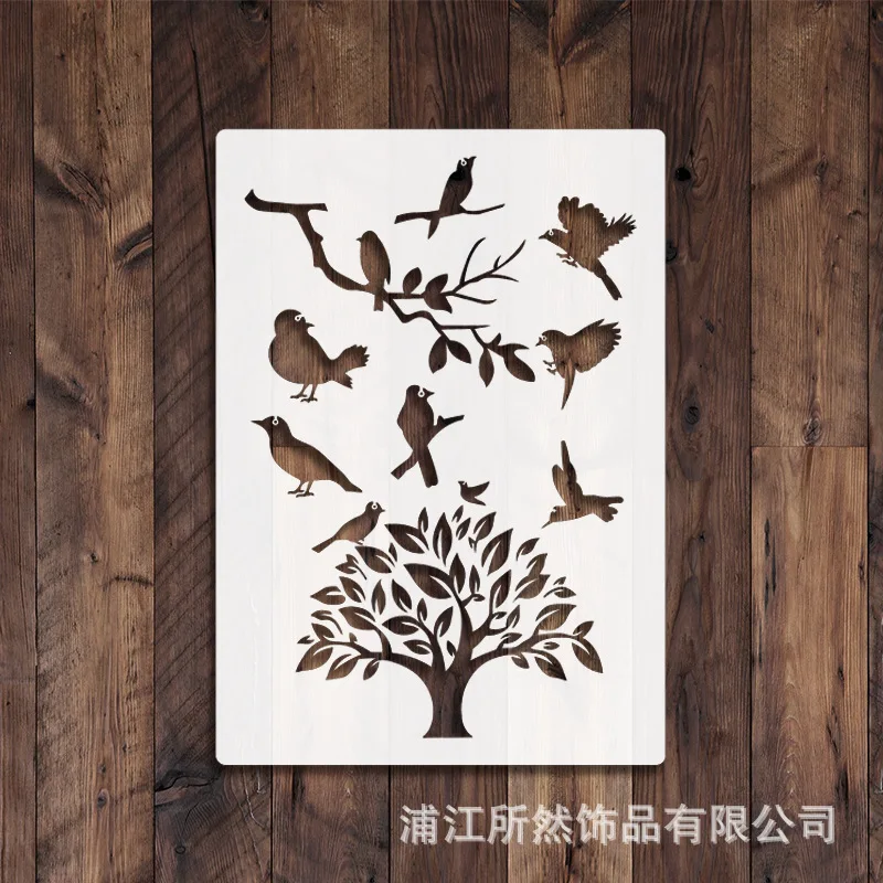 4Pcs/Lot A4 Birds Tree Leaves DIY Layering Stencils Wall Painting Scrapbook Coloring Embossing Album Decorative Template images - 6