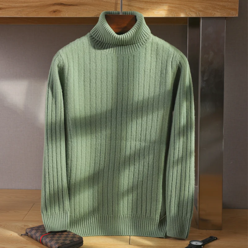 Men's Sweater Autumn and Winter New Cashmere Sweater 100% Pure Wool Knitting Sweater Fashion High Lapel Pullover Top