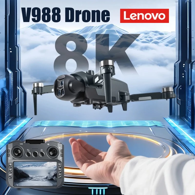 레노버 프로페셔널 V988 드론 8K HD 듀얼 카메라 대형 화면 리모컨 5G WIFI FPV 접이식 쿼드콥터 RC 드론