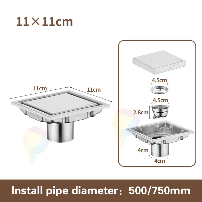 Anti-odor Tile Insert Square Floor Waste Drain Bathroom Drain Shower Grates 10/11/15cm 304 Stainless Steel Large Flow Drainer floor drain deodorant,floor drain,floor drain filter,shower drain,shower drain cover,drain filter,drain strainer