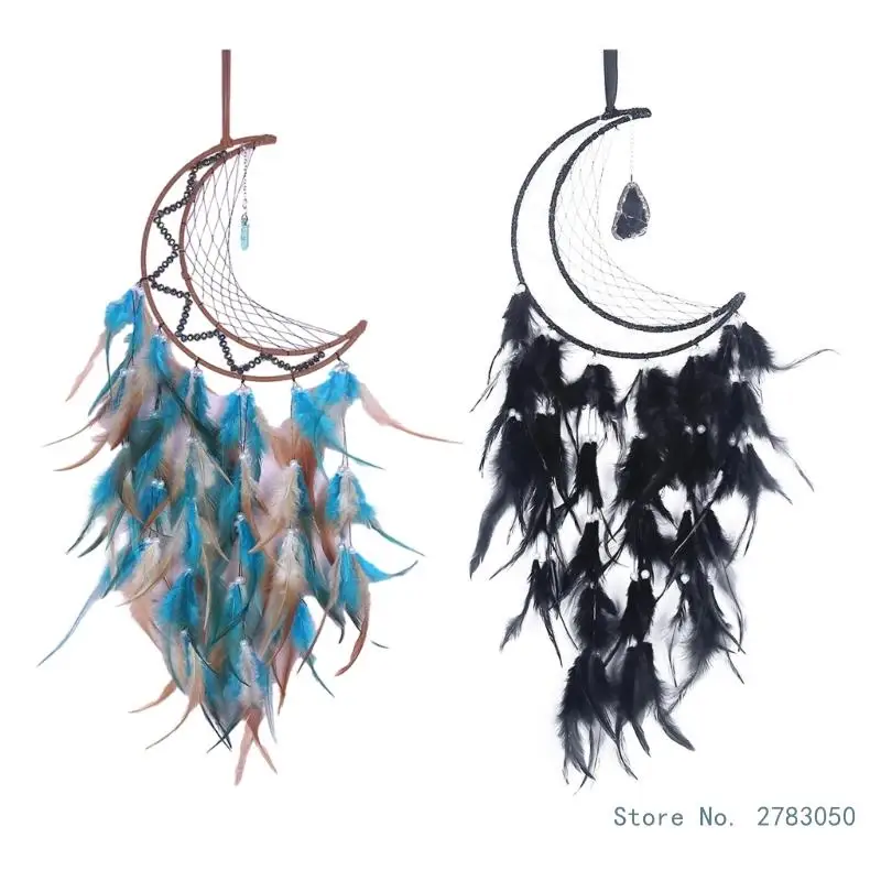 

Indian Style Dream Catchers Moon Windchimes Door Wall Ornament Feather Dreamcatchers Car Pendant Girls Room Home Decorations