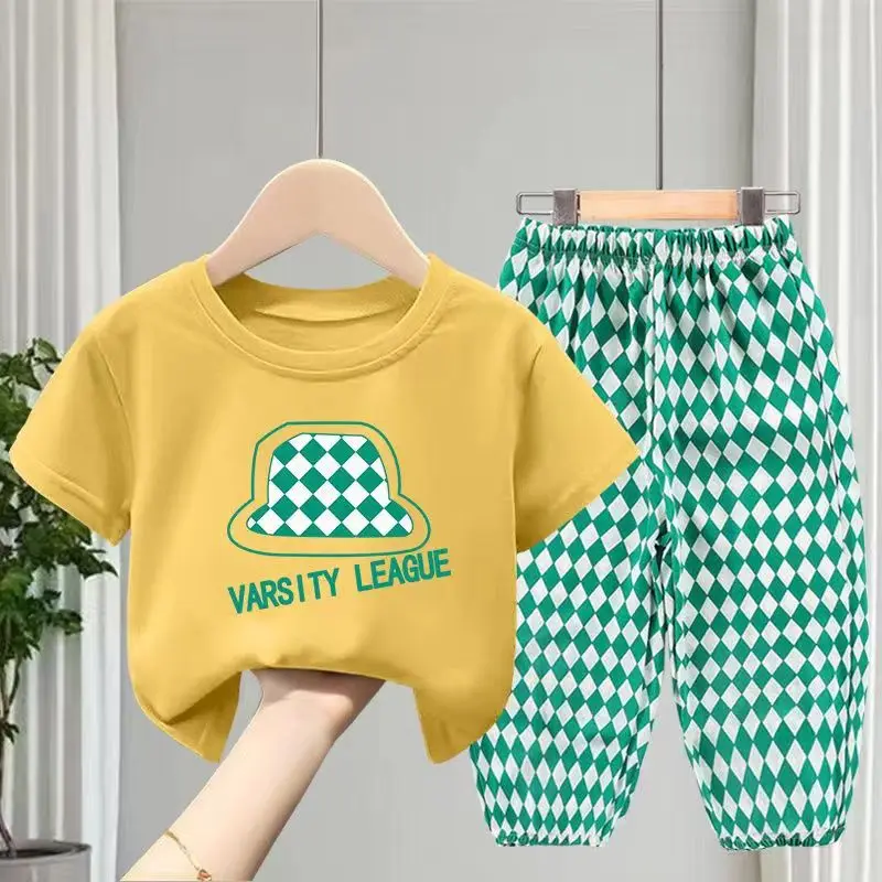 

New toddler summer suit boys and girls clothes baby short sleeve T-shirt shorts top fashion loose casual two-piece set 2-10 year