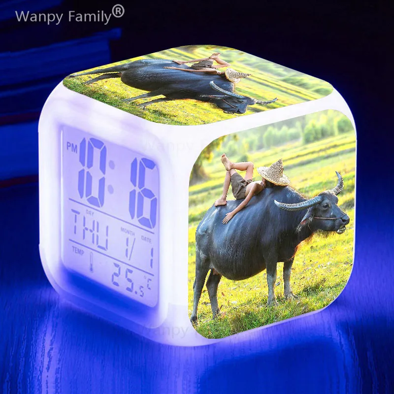 Creative Cube 7color Changing Small Night Light Children Desk Clock