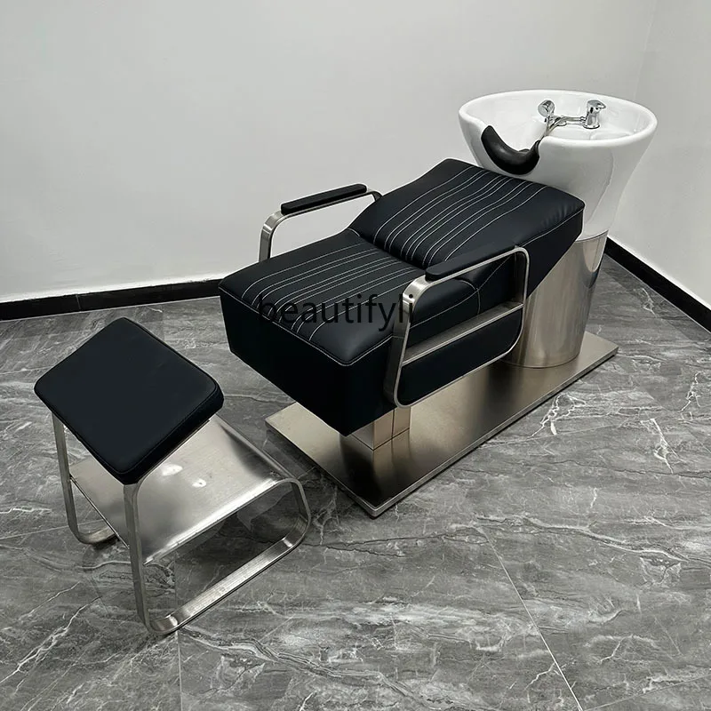 Stainless Steel Shampoo Chair Barber Shop Ceramic Basin Hair Salon Flushing Bed