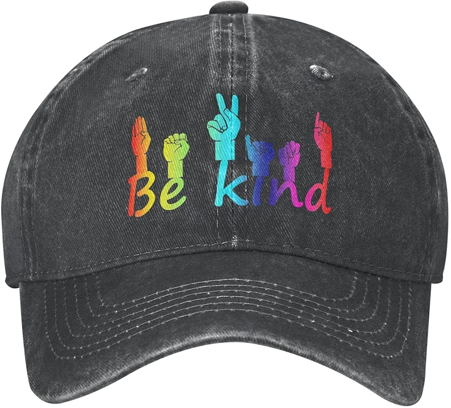 

Be Kind Neon Rainbow Watercolor Hat for Women Men Baseball Cap Adjustable Distressed Vintage Trucker Unisex Dad Hat