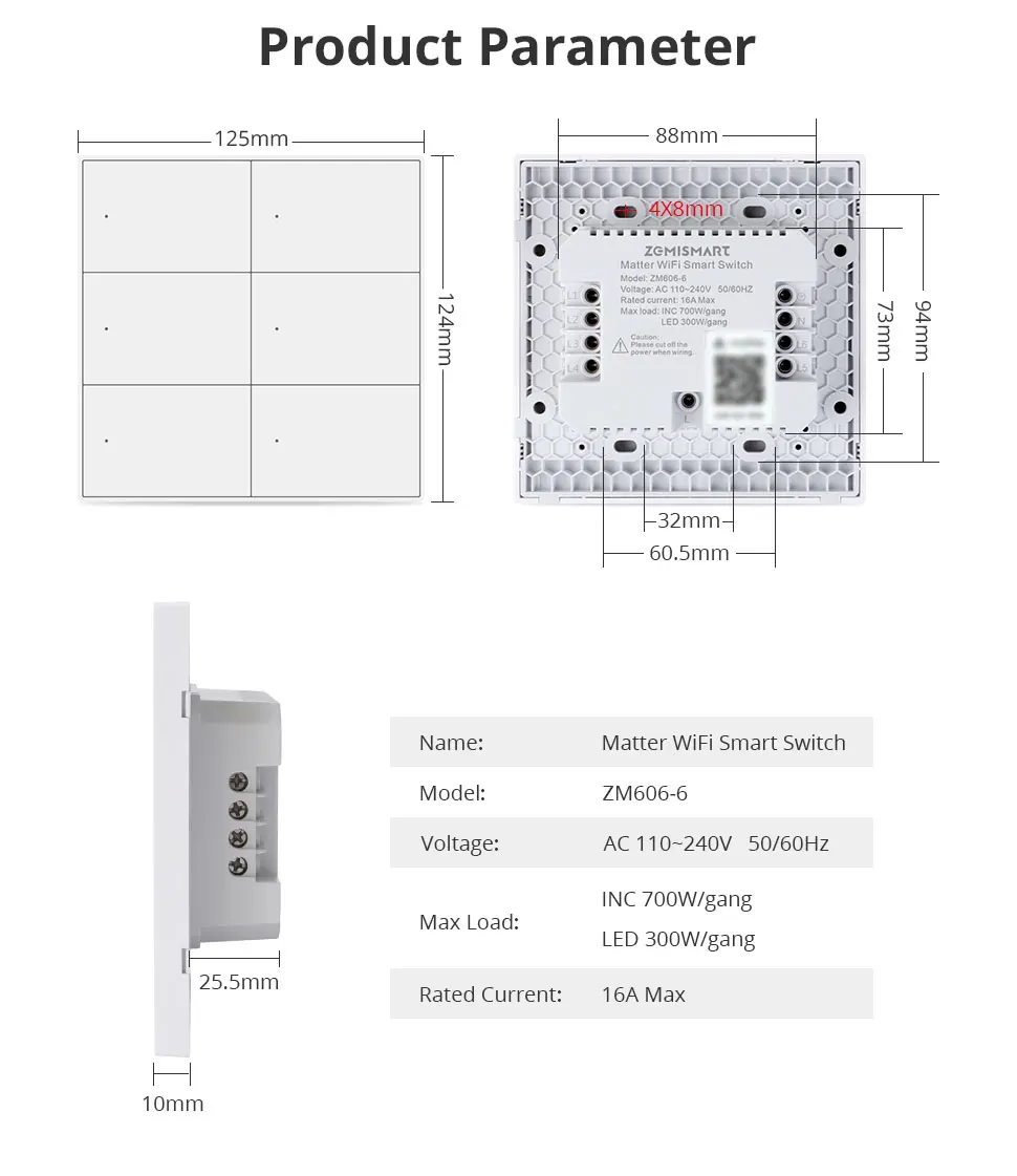 Matter Over WiFi Smart Wall Light Switch 1 2 3 4 6 Gangs with Neutral Switch US