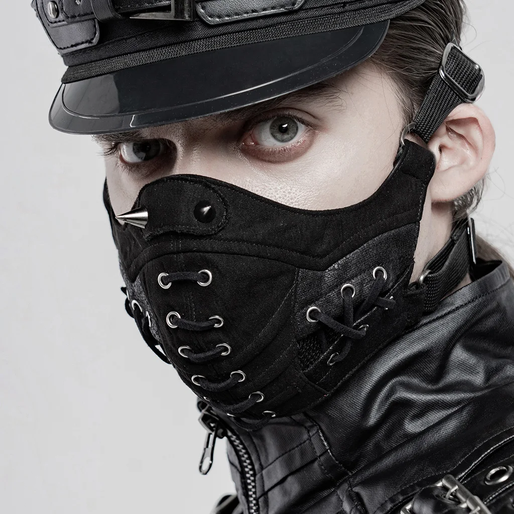 

PUNKRAVE Men's Punk Handsome Cool Face Mask Steampunk Mesh Breathable Adjustable Earhook Cosplay Halloween Masks