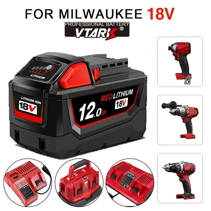 

For Milwaukee M18 Battery 18V 12.0Ah 9.0Ah Replacement Lithium Battery for Milwaukee M18 48-11-1815 48-11-1850 2604-22 Battery