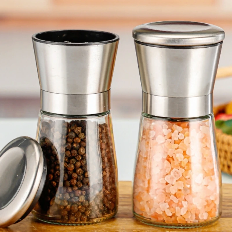 Salt and pepper grinder salt pepper grinder set stainless steel pepper mill and salt grinder glass tall body adjustable ceramic glass mill