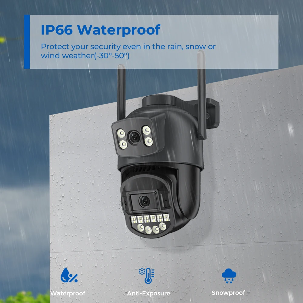 PTZ 8MP Wifi Camera Dual Screen Auto Tracking Color Night Vision Outdoor CCTV Ca