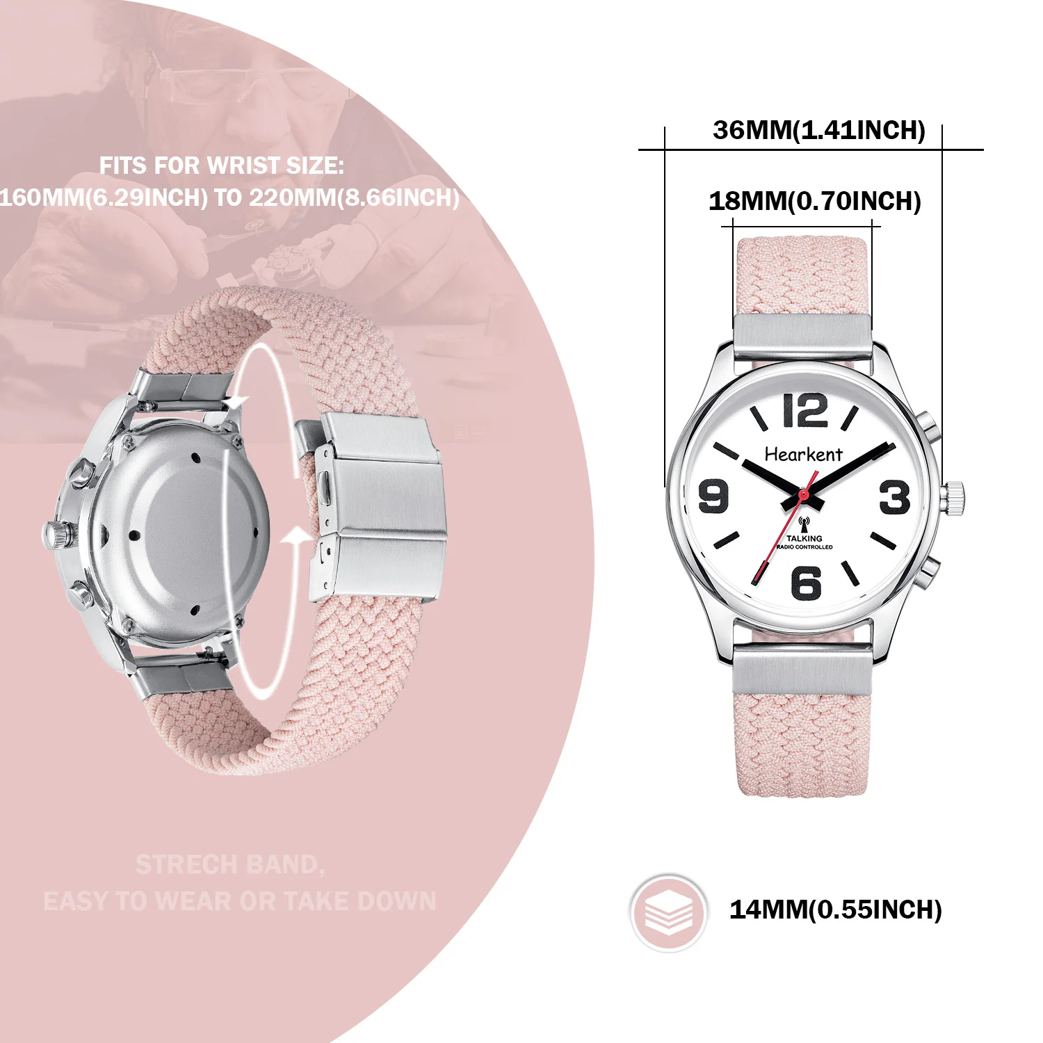 Hearkent Talking Watch Blind Women Quartz Watches Ladies Hourly Chime for Visually impaired or Seniors Nylon Strap Wristwatch
