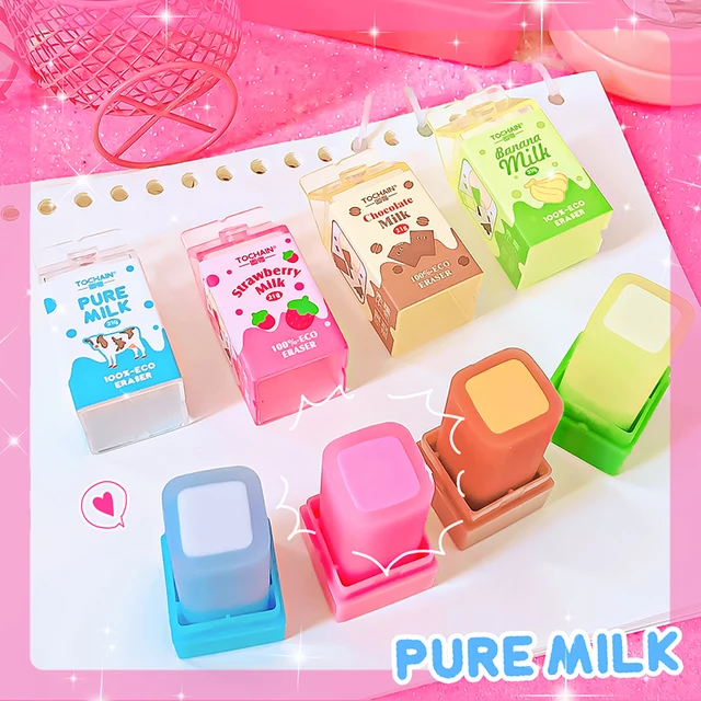 Kawaii stationery items School teacher gift Office Supplies classroom back to school Milk Carton Rubber Erasers cute things 2